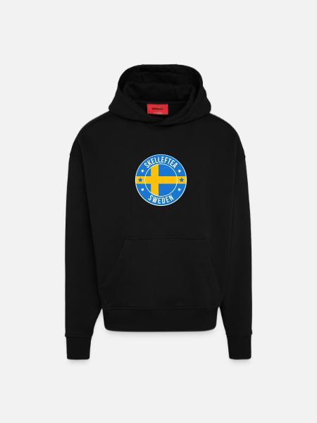 Skelleftea Swedish Flag Circle Emblem - Hoodie- made by SPREAD - SOLID BLACK