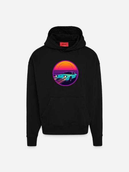 Retro-80er-Jahre-Synthwave-JDM-Stil-Sportwagendesign - Hoodie- made by SPREAD - SOLID BLACK