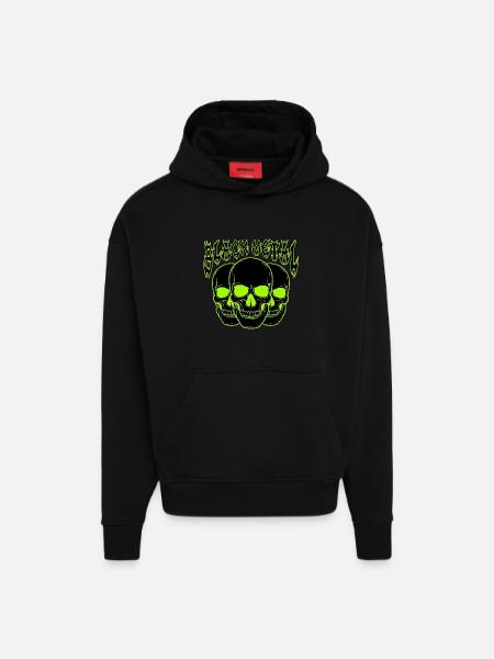 Neon Skull Trio Black Metal - Hoodie- made by SPREAD  - SOLID BLACK