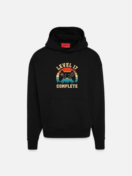 Level 17 complete – Cadeau 17 ans - Sweat à capuche bio épais oversize fabriqué en UE - SOLID BLACK