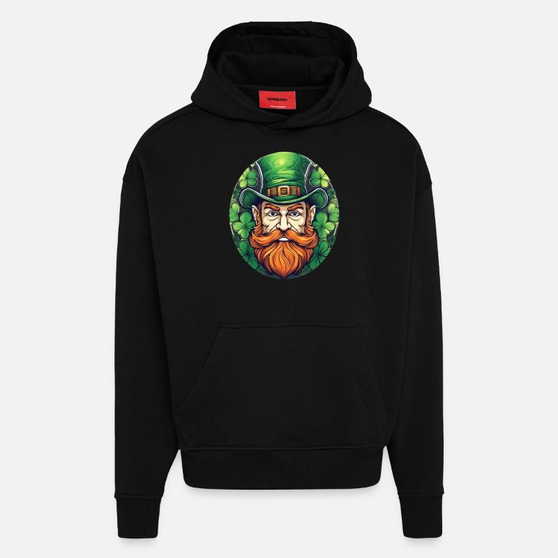 Lutin Trèfle de la Saint-Patrick - Sweat à capuche bio épais oversize fabriqué en UE - SOLID BLACK