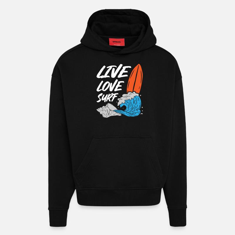 Surf d’amour en direct - Sweat à capuche bio épais oversize fabriqué en UE - SOLID BLACK