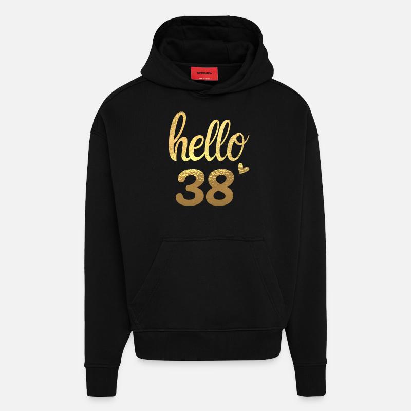 Hello 38 doré - Sweat à capuche bio épais oversize fabriqué en UE - SOLID BLACK