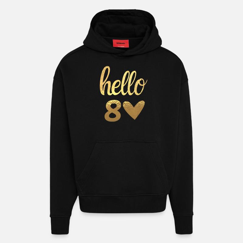 Hello 80 doré - Sweat à capuche bio épais oversize fabriqué en UE - SOLID BLACK