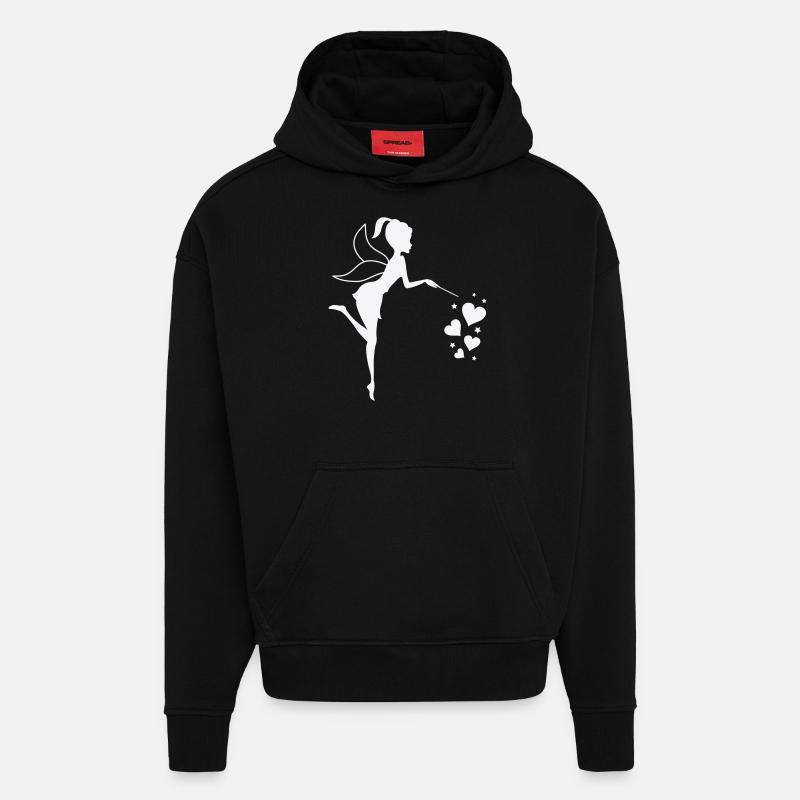 Coeurs d’elfes féeriques - Sweat à capuche bio épais oversize fabriqué en UE - SOLID BLACK