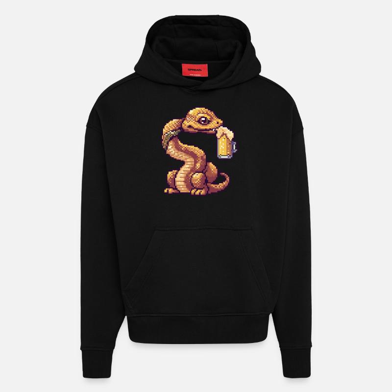 Snake Cobra Pixel Beer - Hoodie- made by SPREAD  - SOLID BLACK