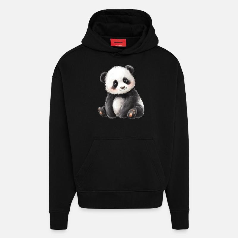 Mignon bébé panda - Sweat à capuche bio épais oversize fabriqué en UE - SOLID BLACK