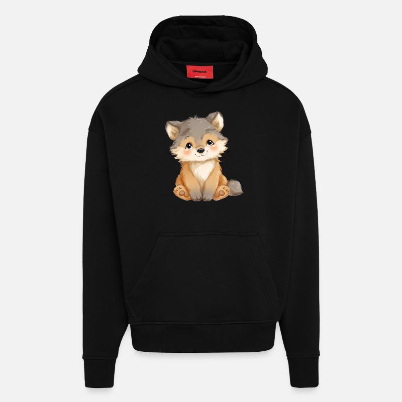 Mignon bébé loup - Sweat à capuche bio épais oversize fabriqué en UE - SOLID BLACK
