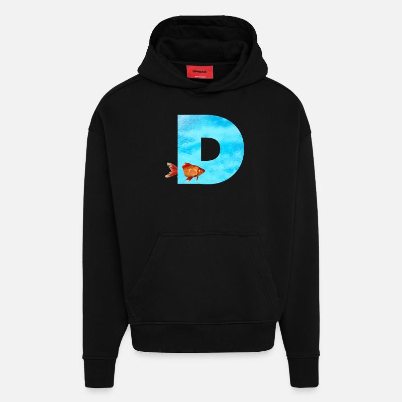 poisson rouge d - Sweat à capuche bio épais oversize fabriqué en UE - SOLID BLACK