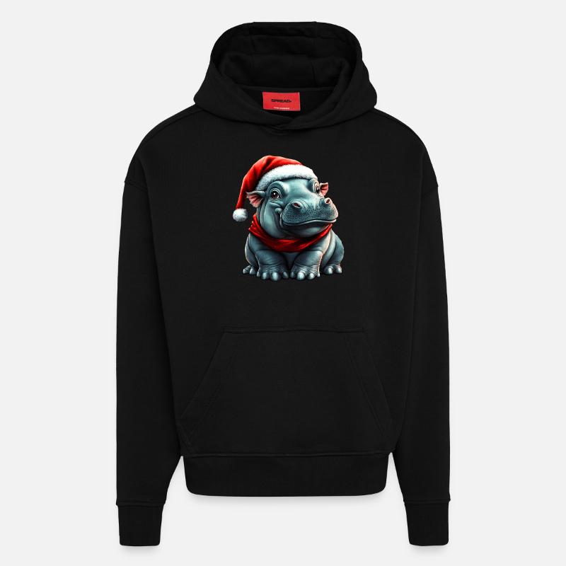 Père Noël Hippopotame - Sweat à capuche bio épais oversize fabriqué en UE - SOLID BLACK