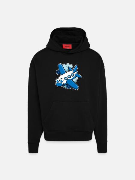 airplane - Hoodie- made by SPREAD - SOLID BLACK