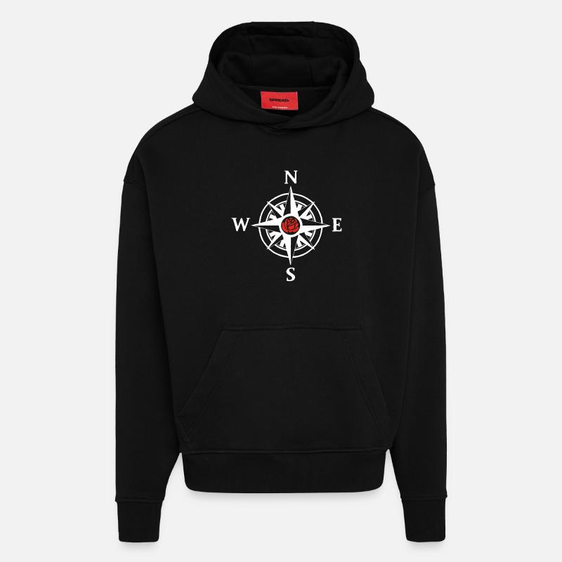 Nature and compass rose (white) - Hoodie- made by SPREAD  - SOLID BLACK