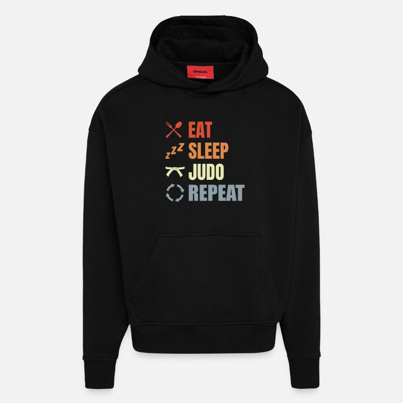 Routine de judo amusante - Sweat à capuche bio épais oversize fabriqué en UE - SOLID BLACK