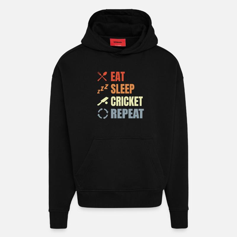 Manger Sommeil Cricket Répéter - Sweat à capuche bio épais oversize fabriqué en UE - SOLID BLACK