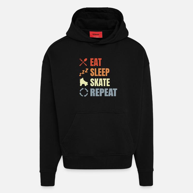 Manger Dormir Patiner Répéter - Sweat à capuche bio épais oversize fabriqué en UE - SOLID BLACK