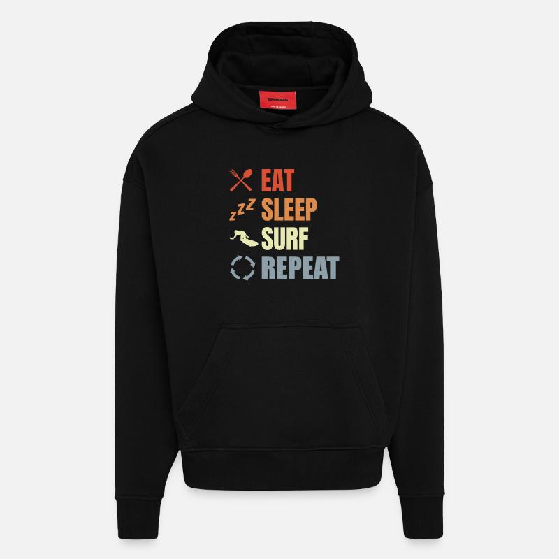 Manger Dormir Surfer Répéter - Sweat à capuche bio épais oversize fabriqué en UE - SOLID BLACK