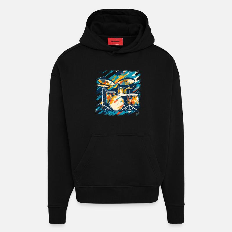 Drum Portrait - Hoodie- made by SPREAD  - SOLID BLACK