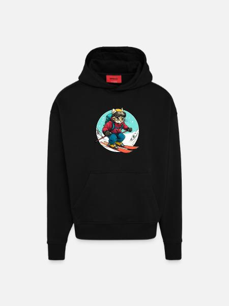 Katzen Ski / Skifahrer Katze - Hoodie- made by SPREAD - SOLID BLACK