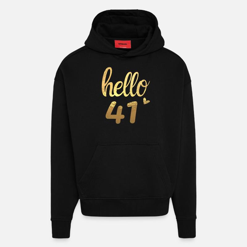 Hello 41 doré - Sweat à capuche bio épais oversize fabriqué en UE - SOLID BLACK