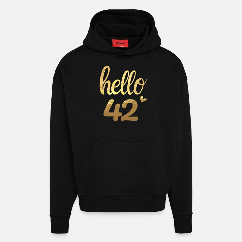 Hello 42 gold - Hoodie- made by SPREAD  - SOLID BLACK