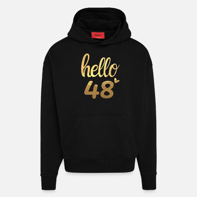 Hello 48 doré - Sweat à capuche bio épais oversize fabriqué en UE - SOLID BLACK