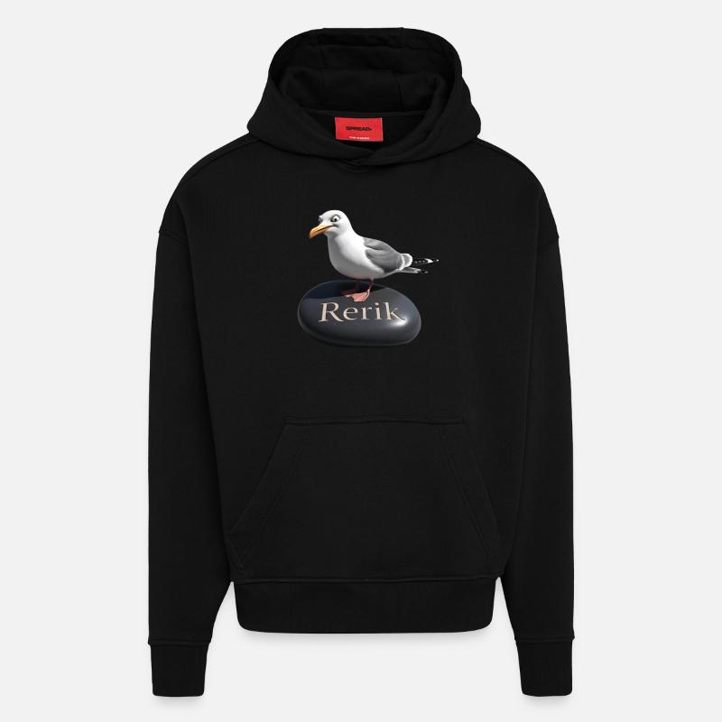 Rerik Ostseebad - Rerik Möwe - Sweat à capuche bio épais oversize fabriqué en UE - SOLID BLACK