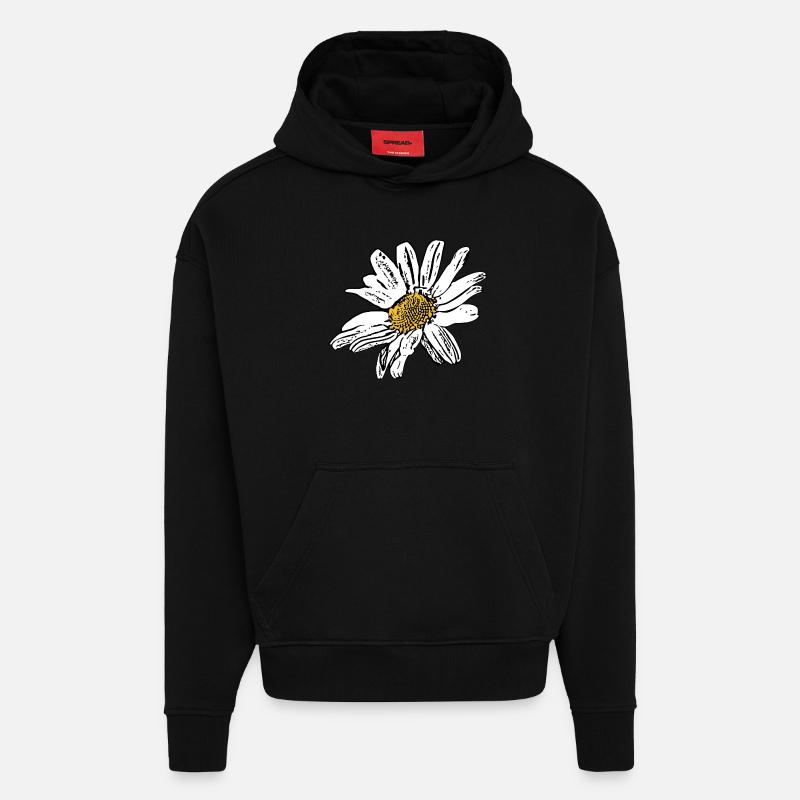 Cadeau de fleurs blanches - Sweat à capuche bio épais oversize fabriqué en UE - SOLID BLACK