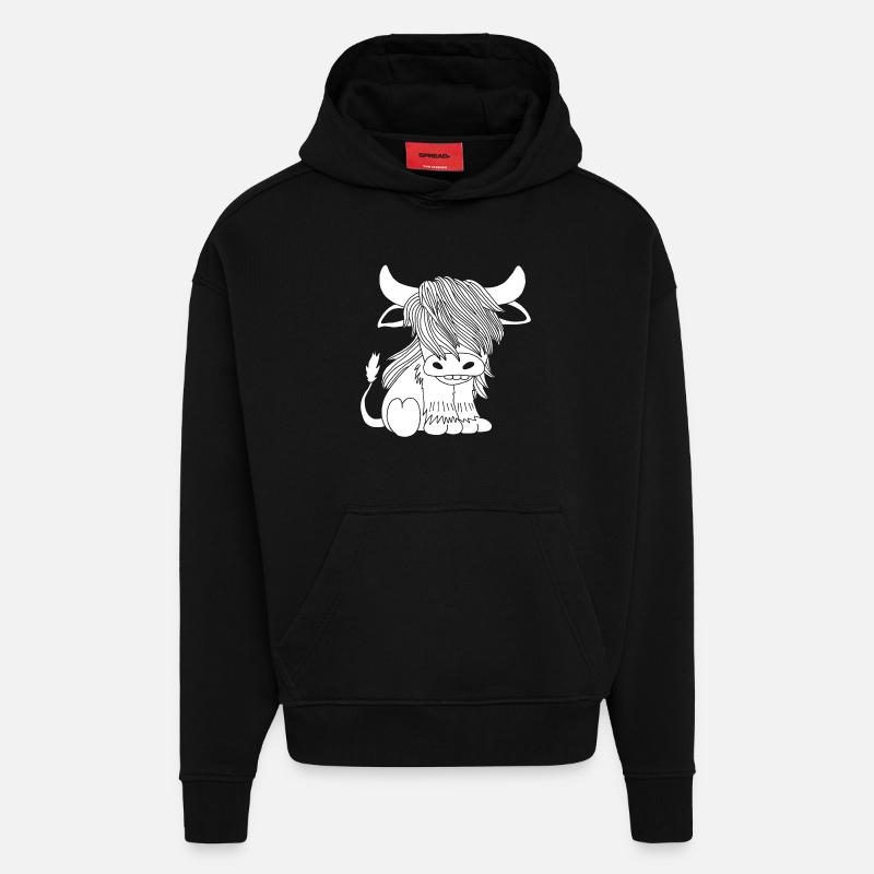 Vache blanche à poil long - Sweat à capuche bio épais oversize fabriqué en UE - SOLID BLACK