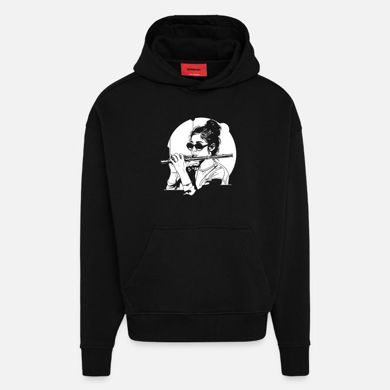 Flûtiste dessinateur - Sweat à capuche bio épais oversize fabriqué en UE - SOLID BLACK