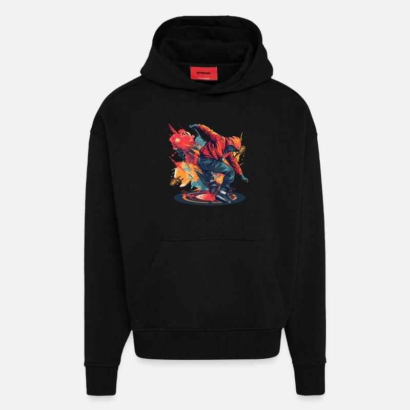 Breakdancer Graffiti - Sweat à capuche bio épais oversize fabriqué en UE - SOLID BLACK