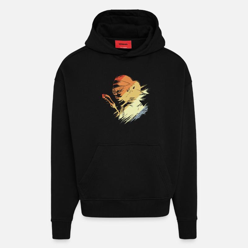 Joueur de crosse rétro - Sweat à capuche bio épais oversize fabriqué en UE - SOLID BLACK