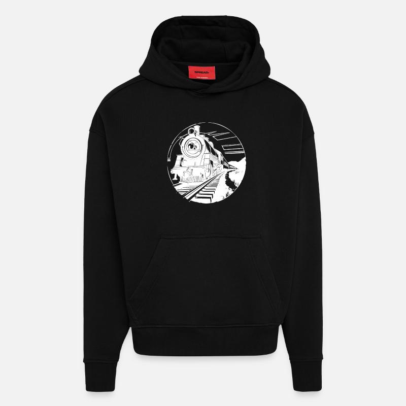 Graphique ferroviaire - Sweat à capuche bio épais oversize fabriqué en UE - SOLID BLACK