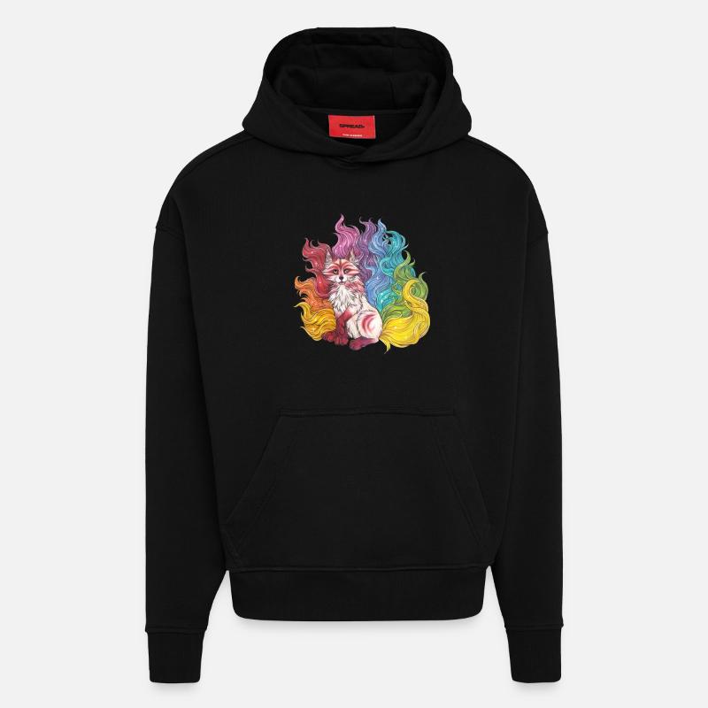 Rainbow Kitsune Mythical Fox Gift Manga - Hoodie- made by SPREAD  - SOLID BLACK