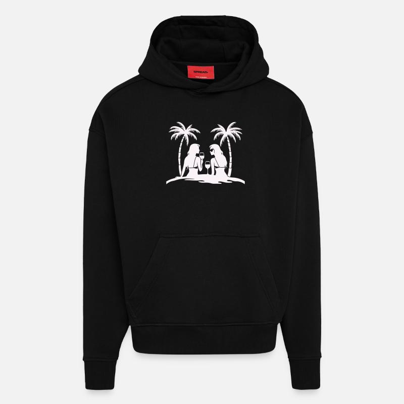 Silhouette style tropical plage nuit - Sweat à capuche bio épais oversize fabriqué en UE - SOLID BLACK