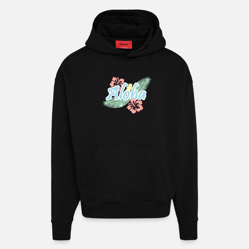 Fleurs tropicales d’été Aloha - Sweat à capuche bio épais oversize fabriqué en UE - SOLID BLACK