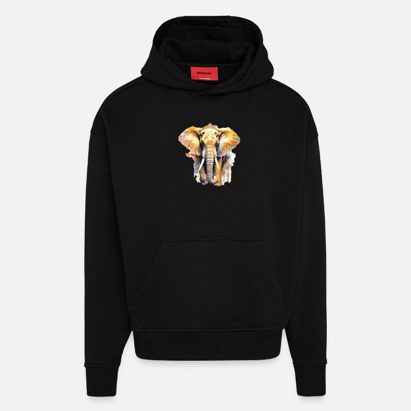Éléphant - Sweat à capuche bio épais oversize fabriqué en UE - SOLID BLACK