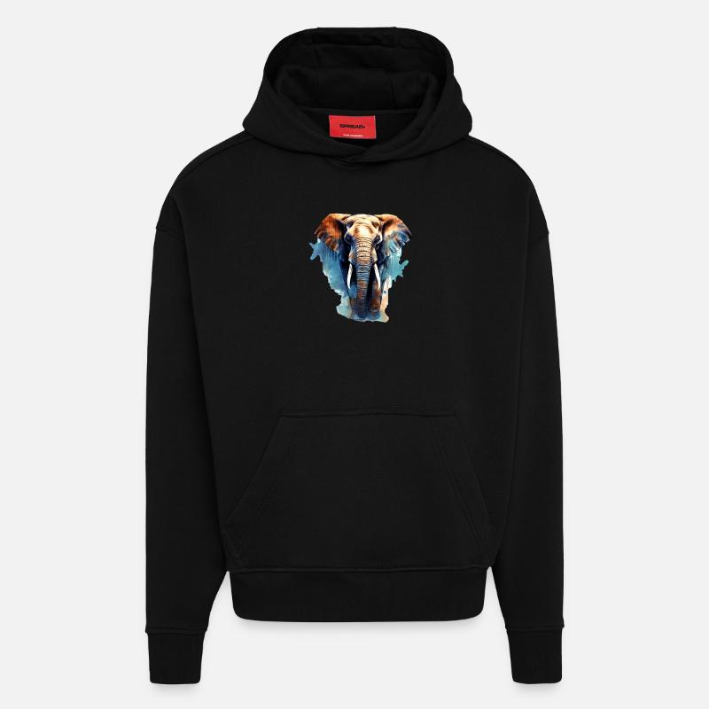 Éléphant - Sweat à capuche bio épais oversize fabriqué en UE - SOLID BLACK