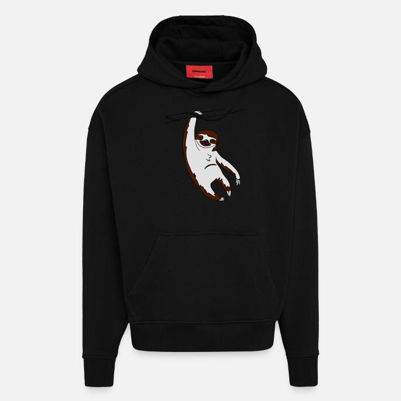 Faultier hängend am Baum - Hoodie- made by SPREAD - SOLID BLACK