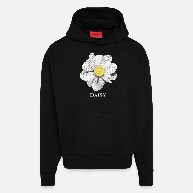 Fleur de marguerite - Sweat à capuche bio épais oversize fabriqué en UE - SOLID BLACK