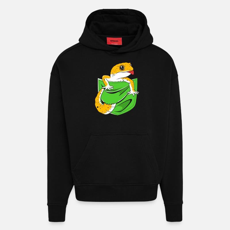 Gecko léopard - Sweat à capuche bio épais oversize fabriqué en UE - SOLID BLACK