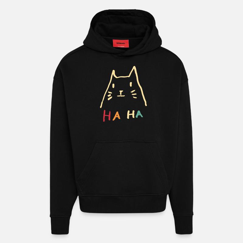 Cat Haha Ironie rétro - Sweat à capuche bio épais oversize fabriqué en UE - SOLID BLACK