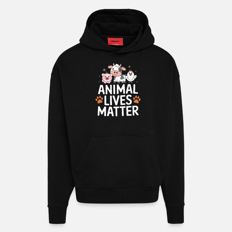 Végétarien Végétalien Végétarien Végétarien - Sweat à capuche bio épais oversize fabriqué en UE - SOLID BLACK