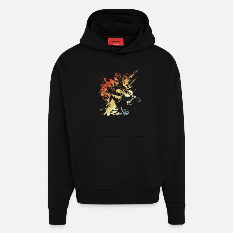 Violoniste rétro - Sweat à capuche bio épais oversize fabriqué en UE - SOLID BLACK