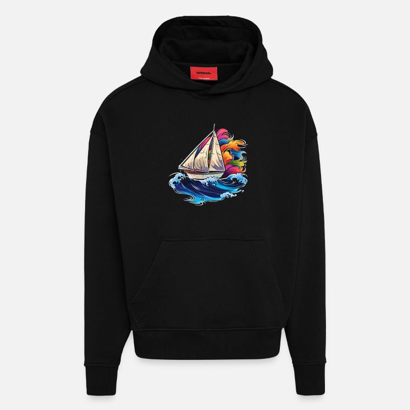 Navigation Synthwave - Sweat à capuche bio épais oversize fabriqué en UE - SOLID BLACK