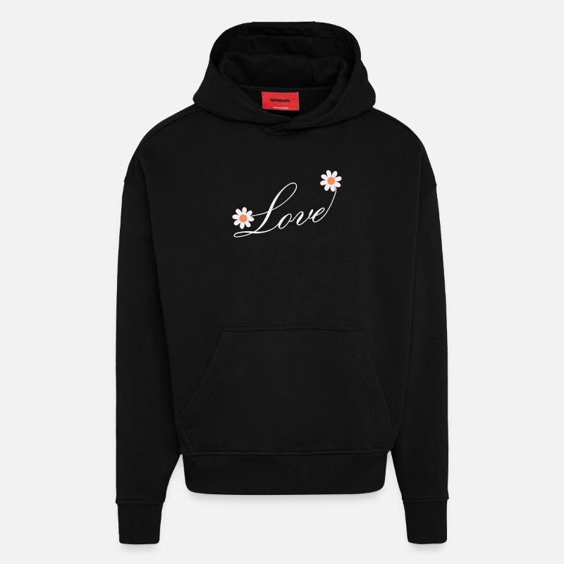Floral Love Script Design - Hoodie- made by SPREAD - SOLID BLACK