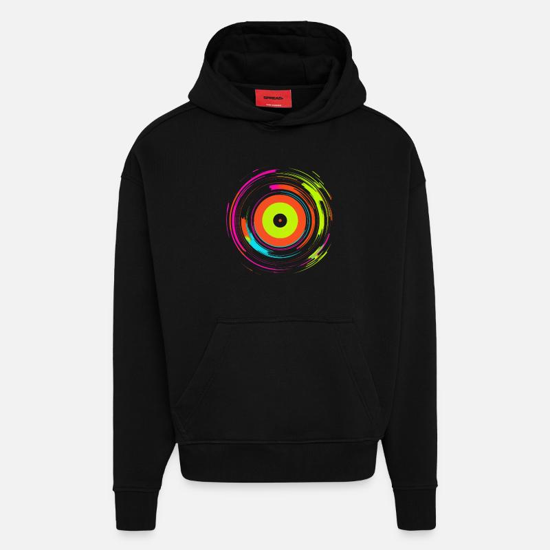 Disque vinyle Retrowave - Sweat à capuche bio épais oversize fabriqué en UE - SOLID BLACK