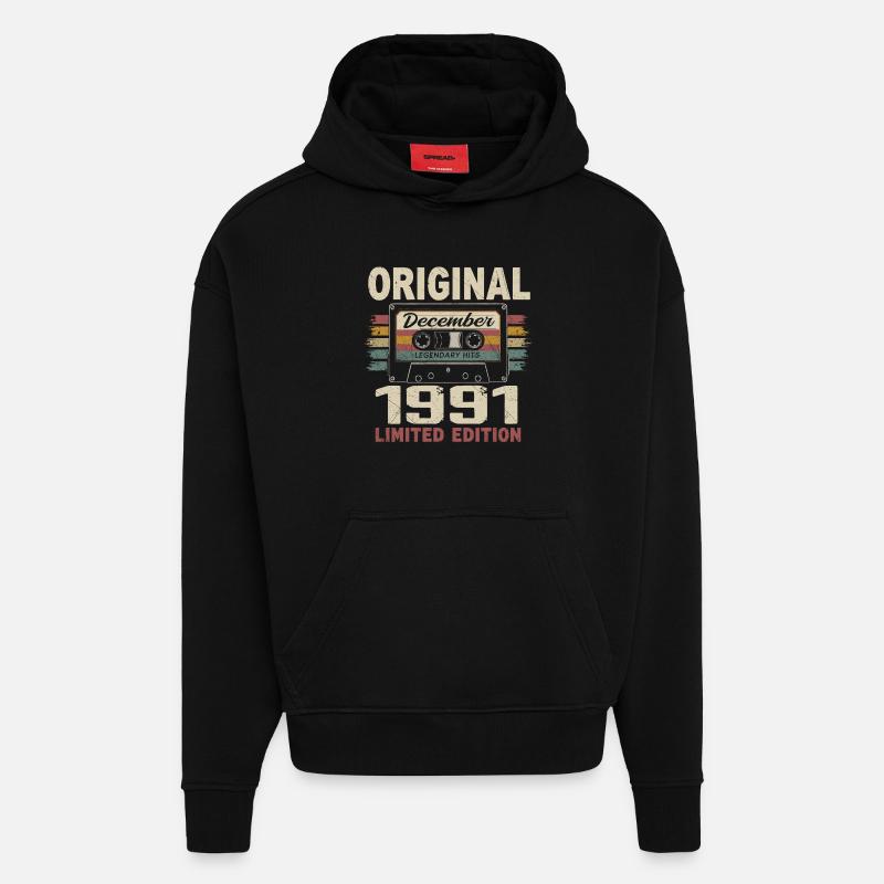 Cadeau D'anniversaire Décembre 1991 - Sweat à capuche bio épais oversize fabriqué en UE - SOLID BLACK