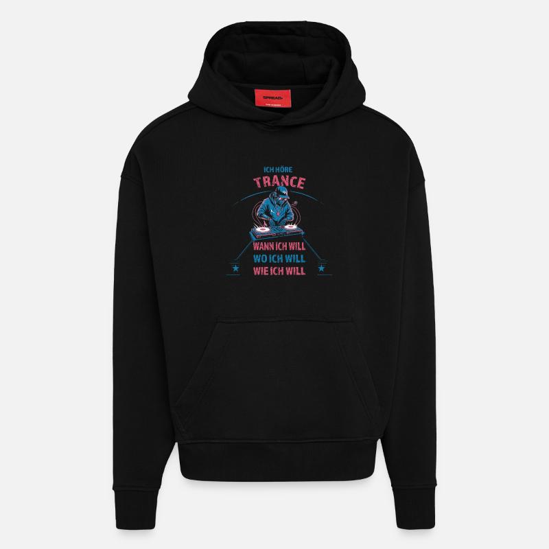 Ich höre Techno wann ich will - Hoodie- made by SPREAD  - SOLID BLACK
