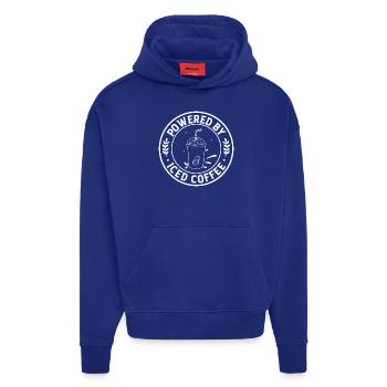 Powered by iced coffee- Kaffee Geschenk - Hoodie- made by SPREAD  - Iconic Blue - Vorne