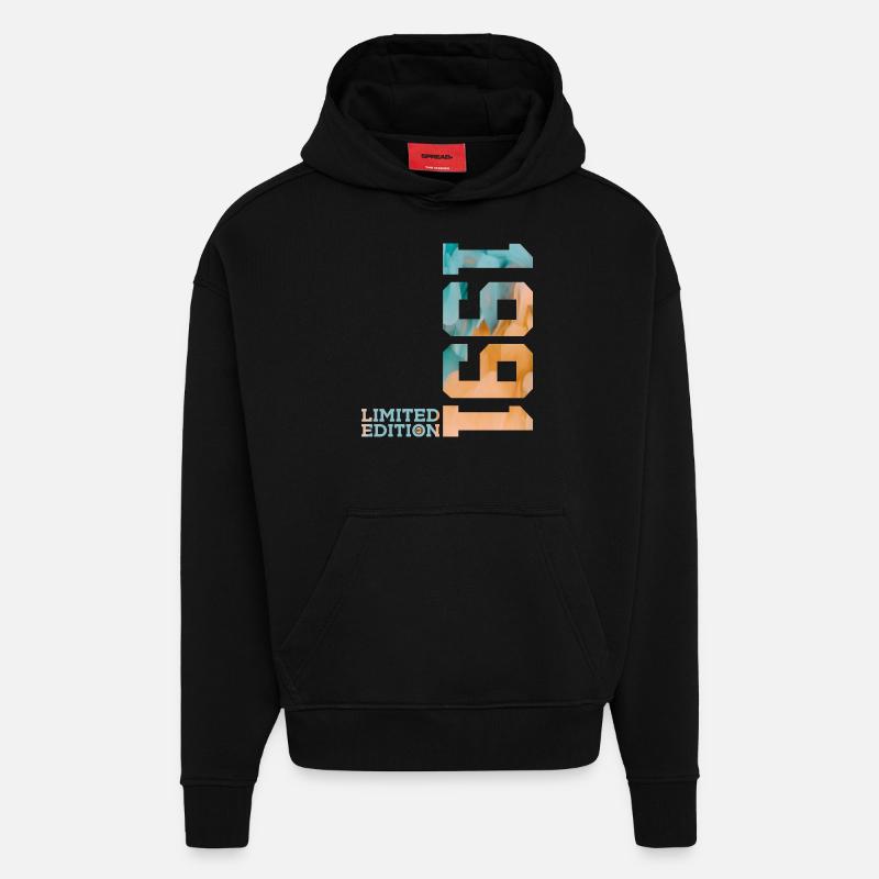 35E ANNIVERSAIRE ÉDITION LIMITÉE 1991 - Sweat à capuche bio épais oversize fabriqué en UE - SOLID BLACK